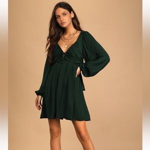 Lulus Forever Tied to You Emerald Green Satin Tie-Back Mini Dress